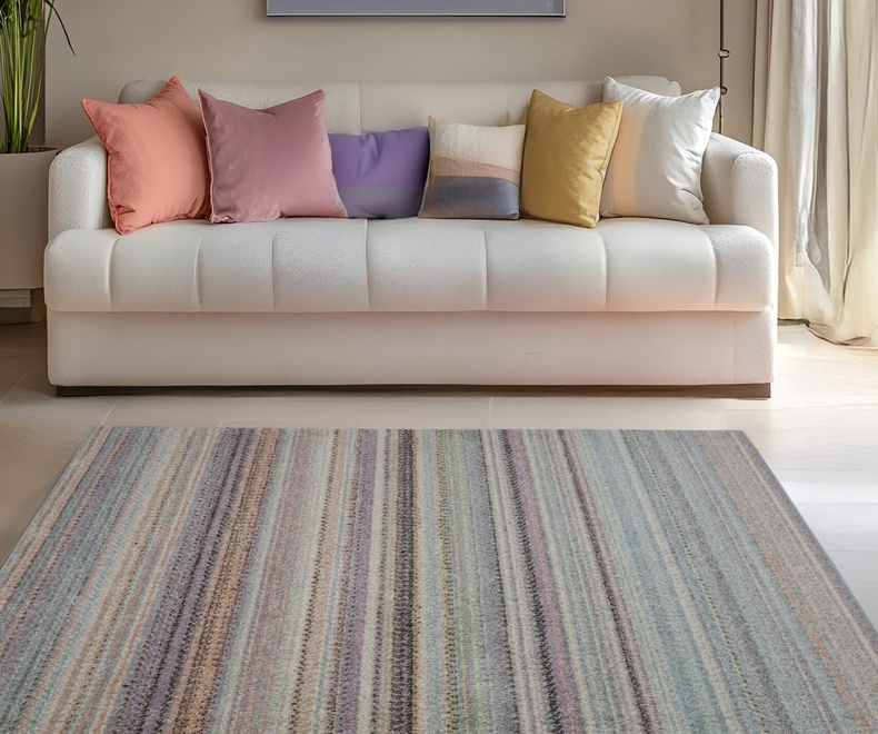 A modern living room with colorful art and decor accents ECHO PASTEL STRIPE - Image 1