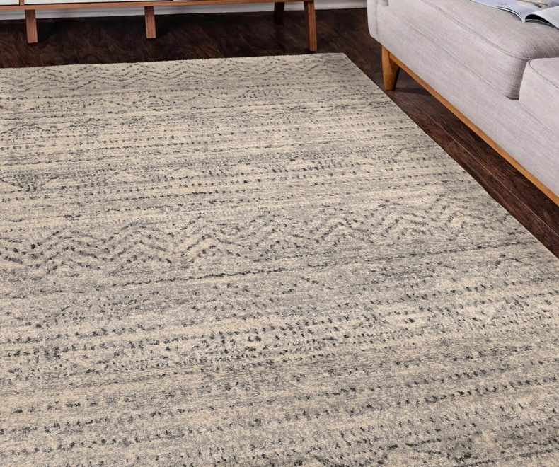 Modern outdoor area rug textile design. Modern exterior area flo FREYA BLENDS GREY x BLUE - Image 1
