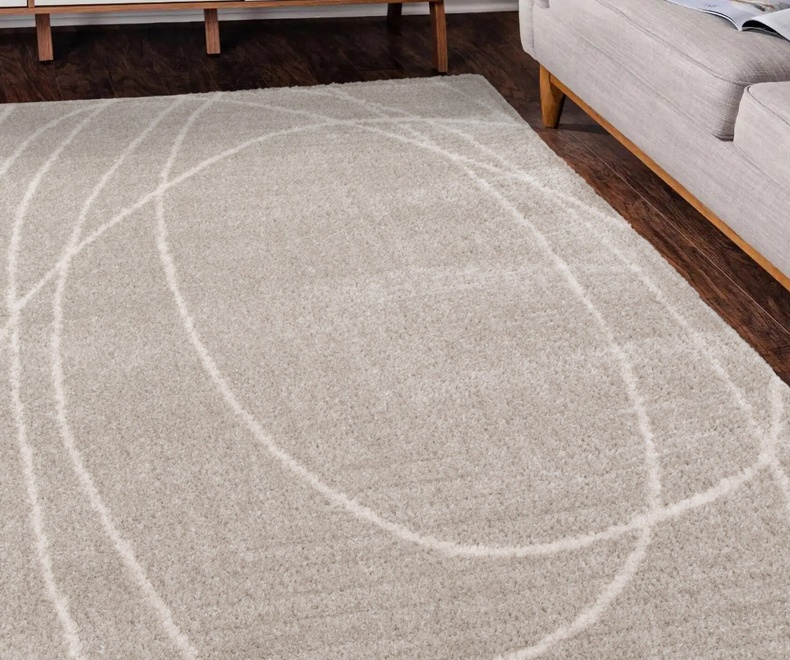 Modern outdoor area rug textile design. Modern exterior area flo HALO SQUIGGLE SAGE - Image 1