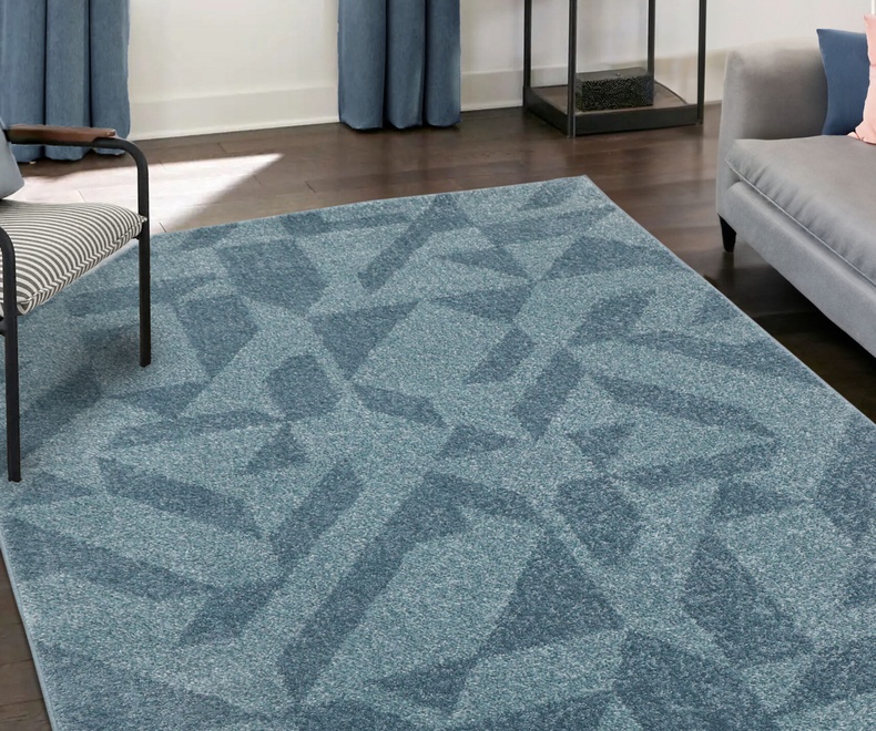 Outdoor area rug carpet textile texture design. JUNO GEOMETRIC BLUE - Image 1