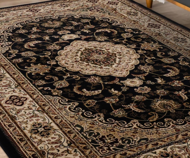 Modern grey and white living area interior room rug design. VICTORIA TRAD BLACK - Image 1