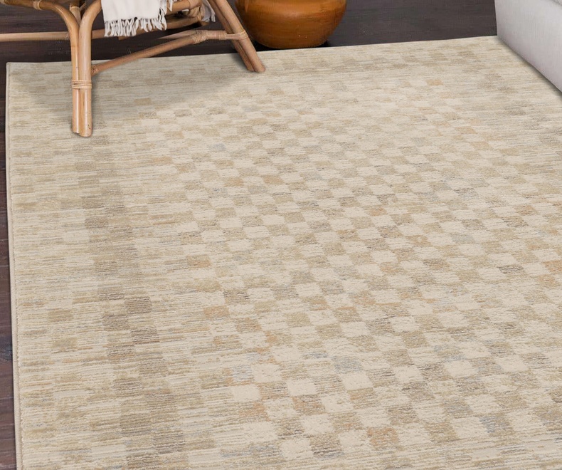 Modern stylish living area carpet textile design. NOAH CHEQUER CREAM - Image 1